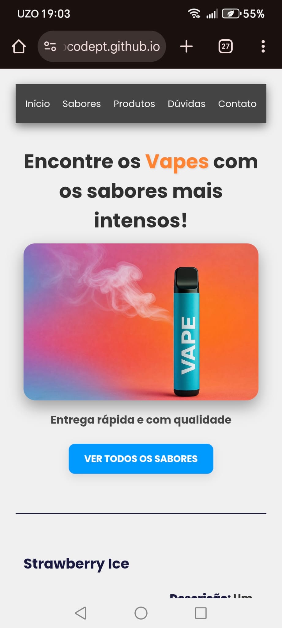 versão mobile do site